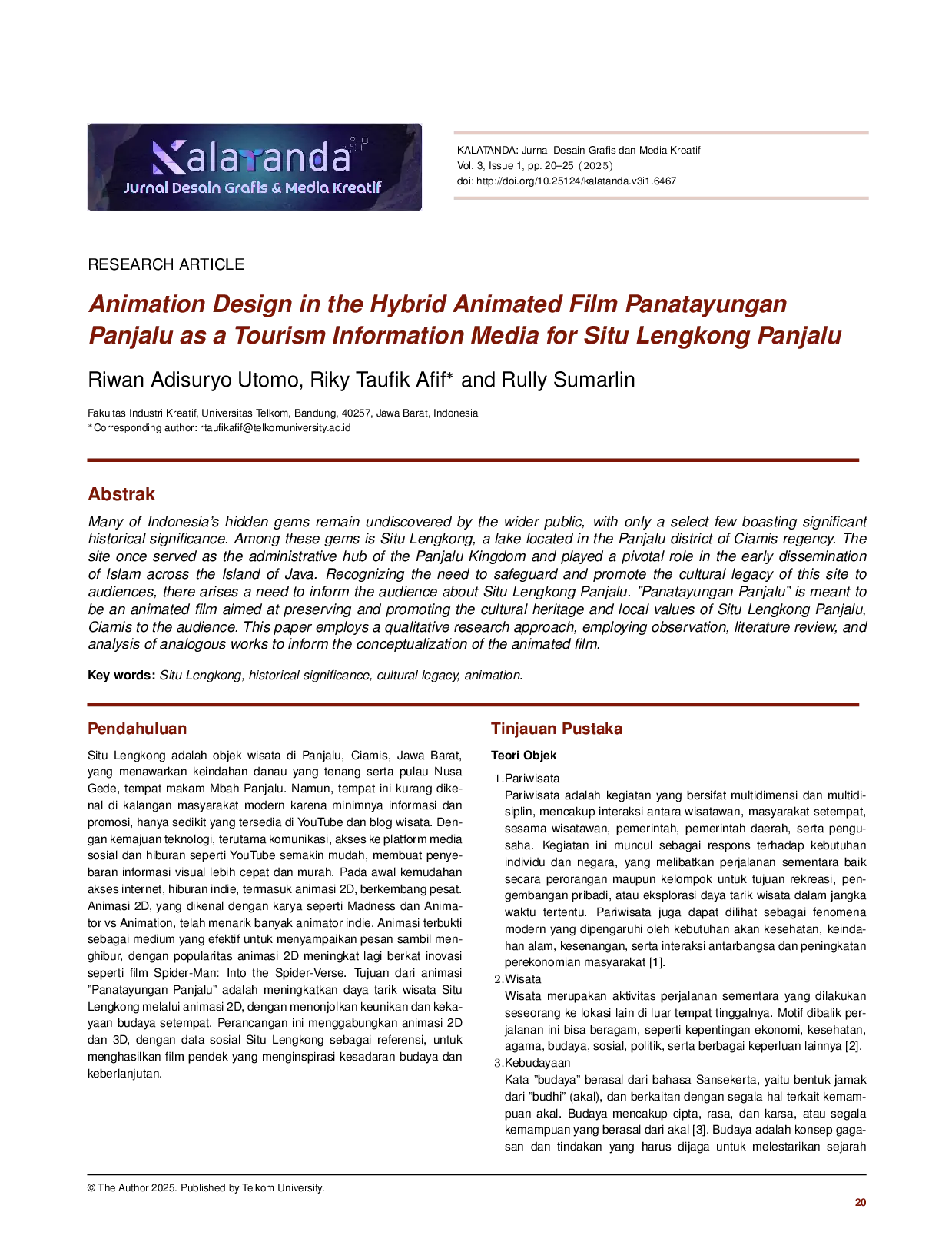 JURIS Perancangan Animate pada Film Animasi Hybrid Panatayungan Panjalu sebagai Media Informasi Wisata Lengkong Panjalu