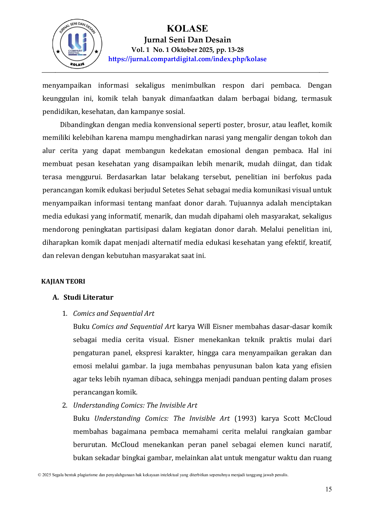 JURIS Perancangan Komik Sebagai Media Edukasi Tentang Manfaat Donor Darah Bagi Kesehatan