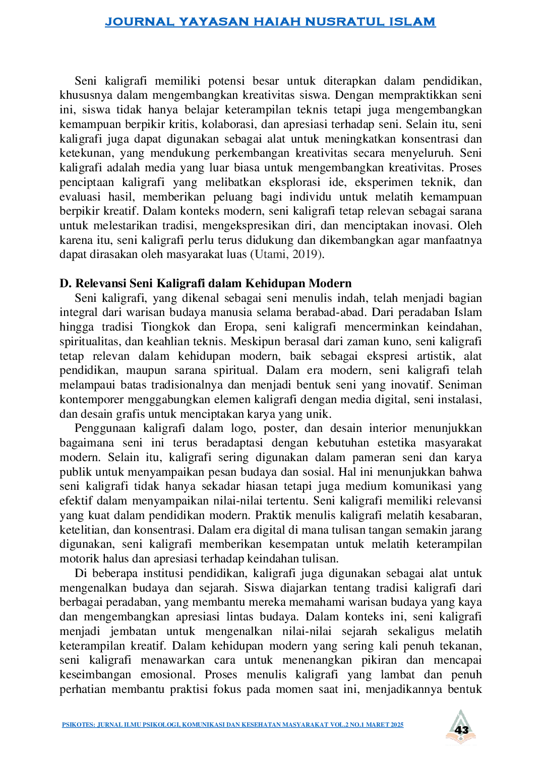 juris Keseimbangan Emosi Dan Pengembangan Kreativitas Dalam Kajian Seni Kaligrafi
