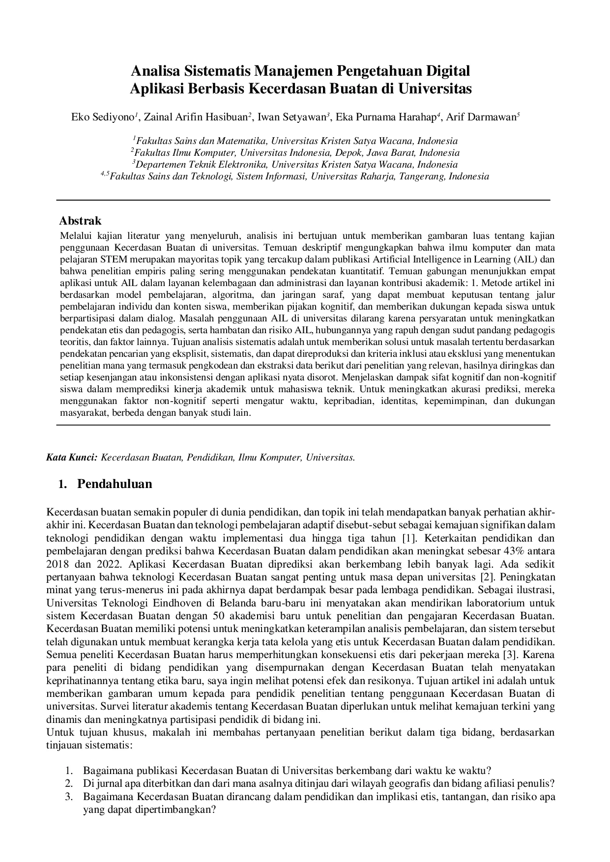 juris Analisa Sistematis Manajemen Pengetahuan Digital Aplikasi Berbasis Kecerdasan Buatan di Universitas