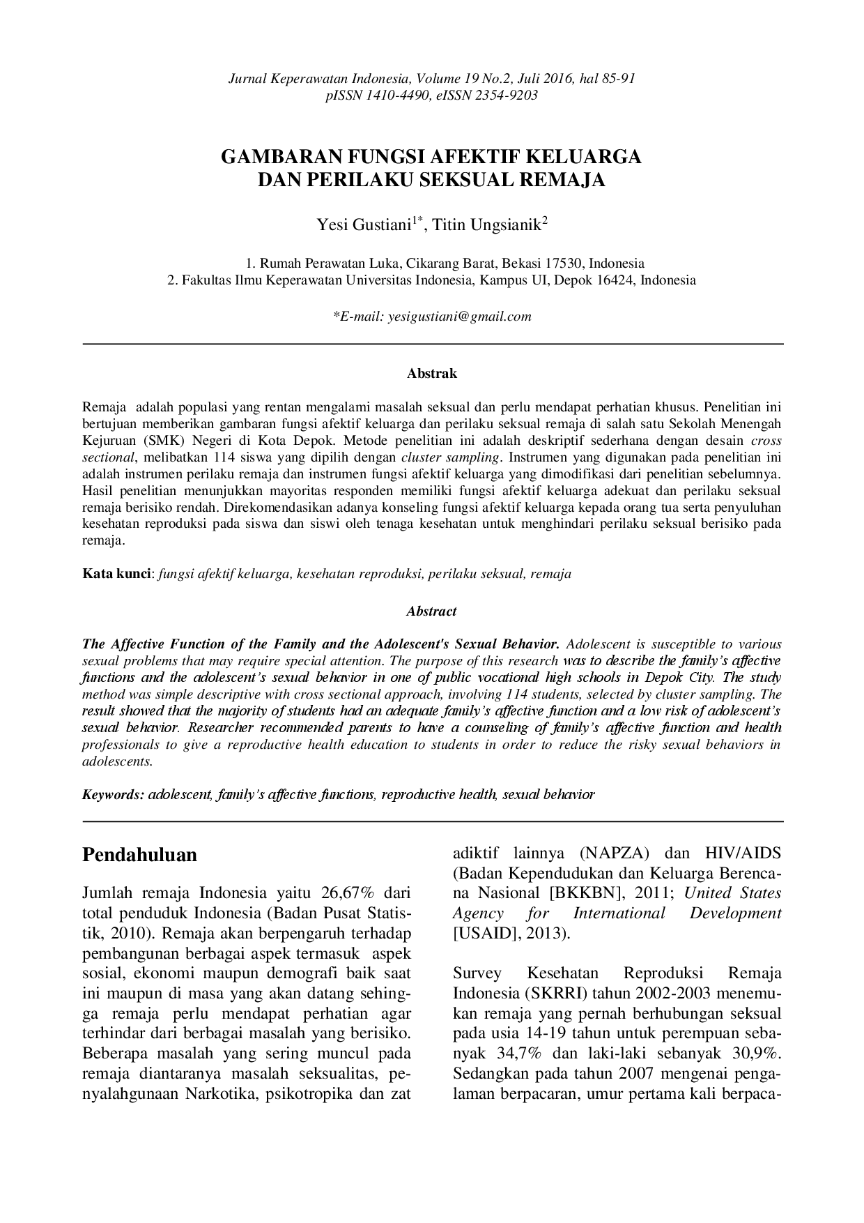 juris Gambaran Fungsi Afektif Keluarga dan Perilaku Seksual Remaja