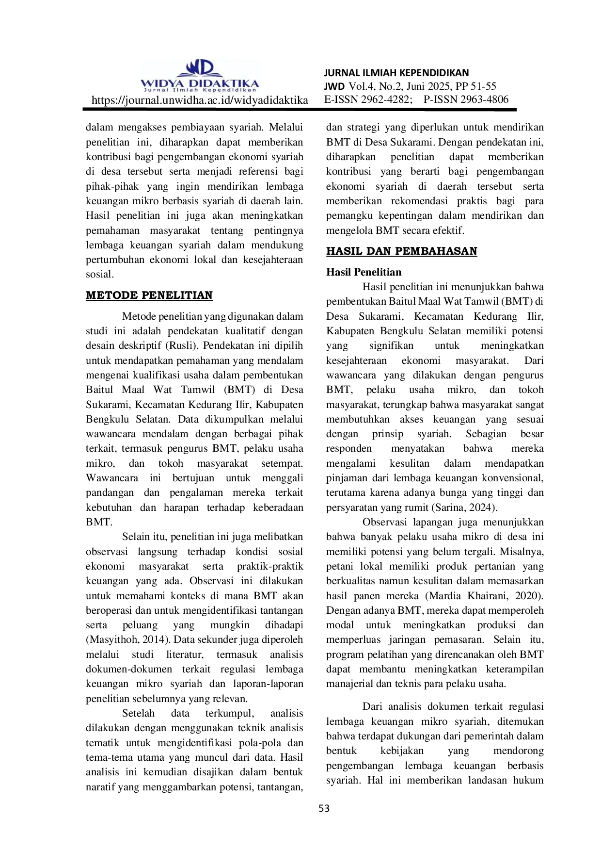 JURIS Kualifikasi Usaha Pembentukan Baitul Maal Wat Tamwil BMT di Desa Sukarami Kecamatan Kedurang Ilir Kabupaten Bengkulu Selatan