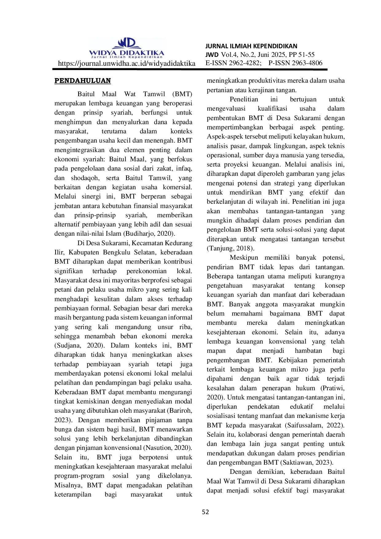 JURIS Kualifikasi Usaha Pembentukan Baitul Maal Wat Tamwil BMT di Desa Sukarami Kecamatan Kedurang Ilir Kabupaten Bengkulu Selatan