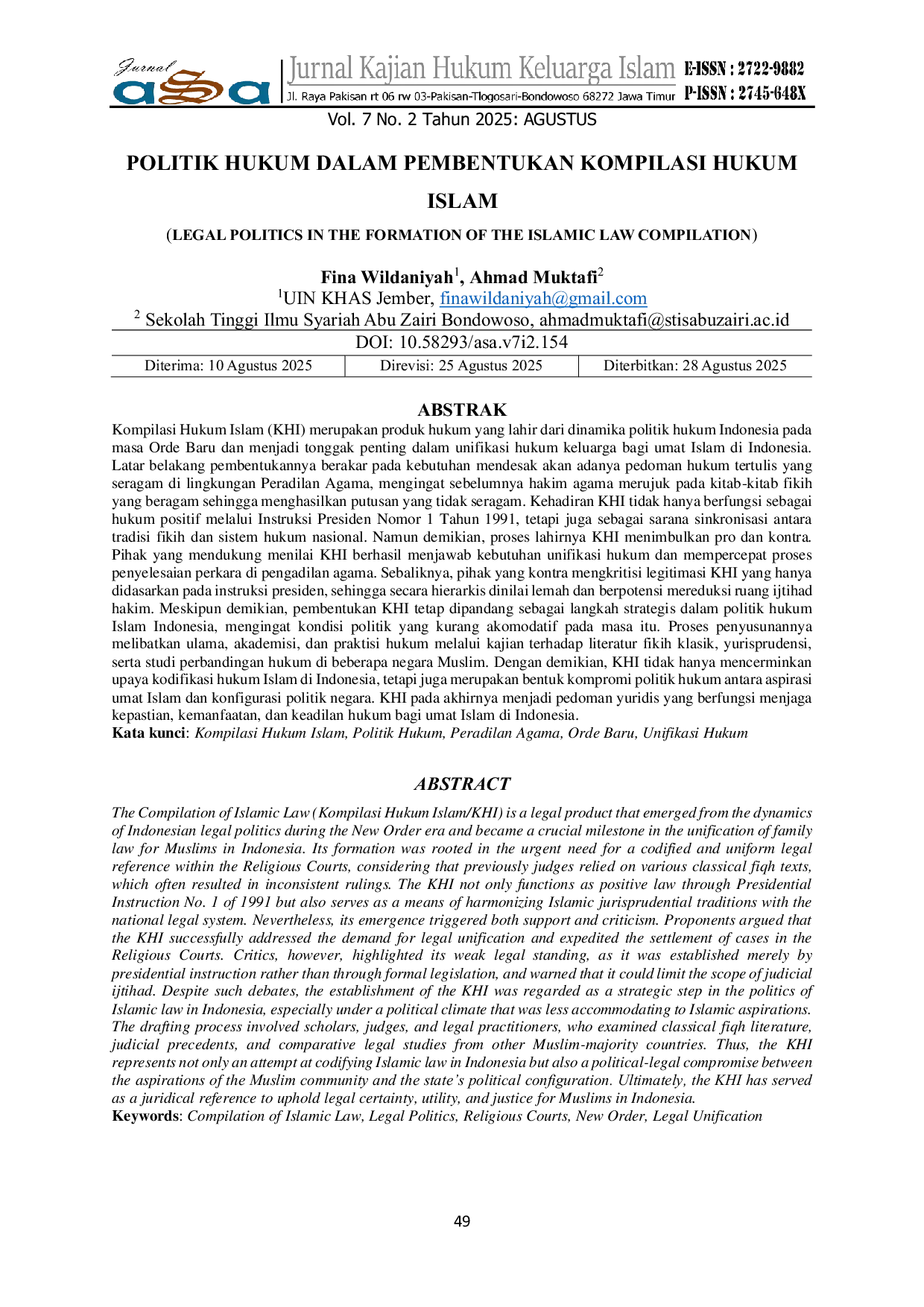 JURIS Politik Hukum Dalam Pembentukan Kompilasi Hukum Islam
