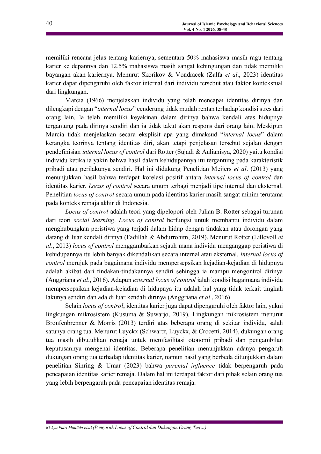 JURIS Pengaruh Locus of Control dan Dukungan Orang Tua terhadap Identitas Karier Remaja Akhir