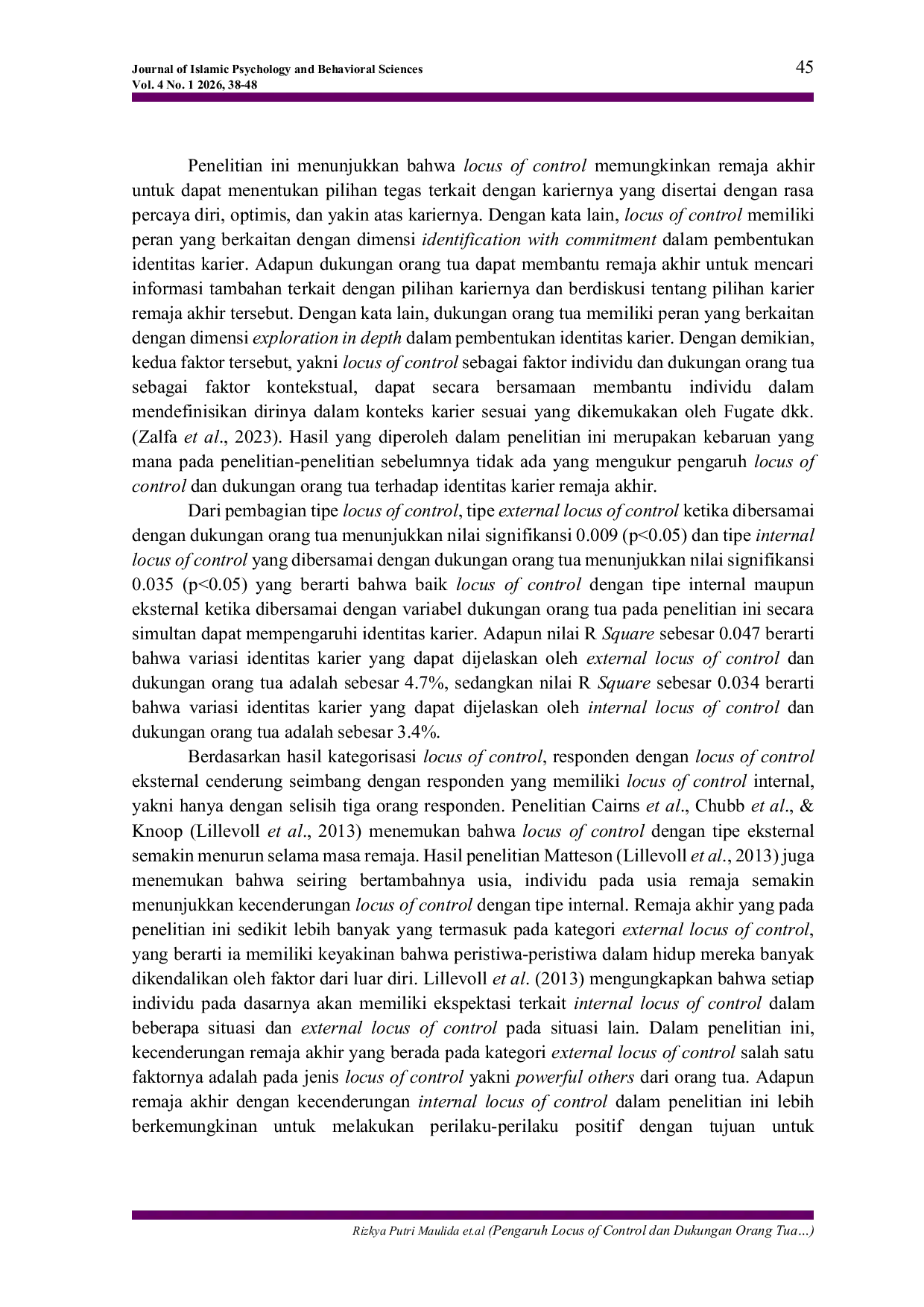 JURIS Pengaruh Locus of Control dan Dukungan Orang Tua terhadap Identitas Karier Remaja Akhir