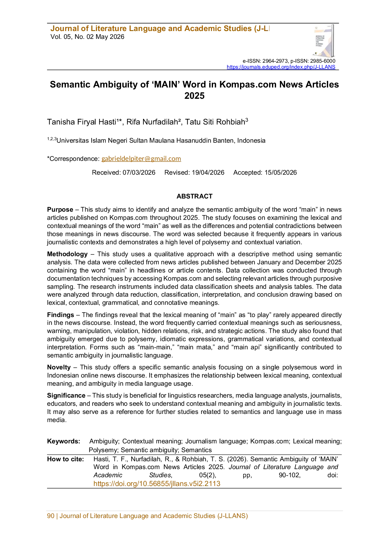 JURIS Semantic Ambiguity of MAIN Word in Kompas News Articles 2025