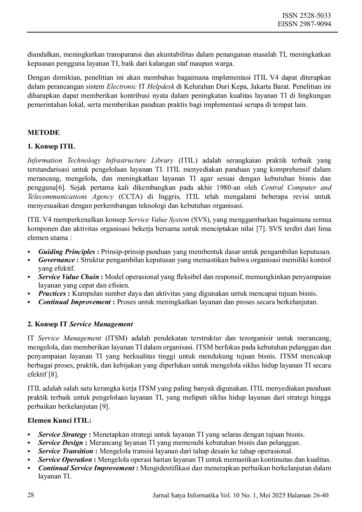 JURIS Implementasi Framework ITIL V4 Pada Perancangan Electronic IT Helpdesk di Kelurahan Duri Kepa Jakarta Barat