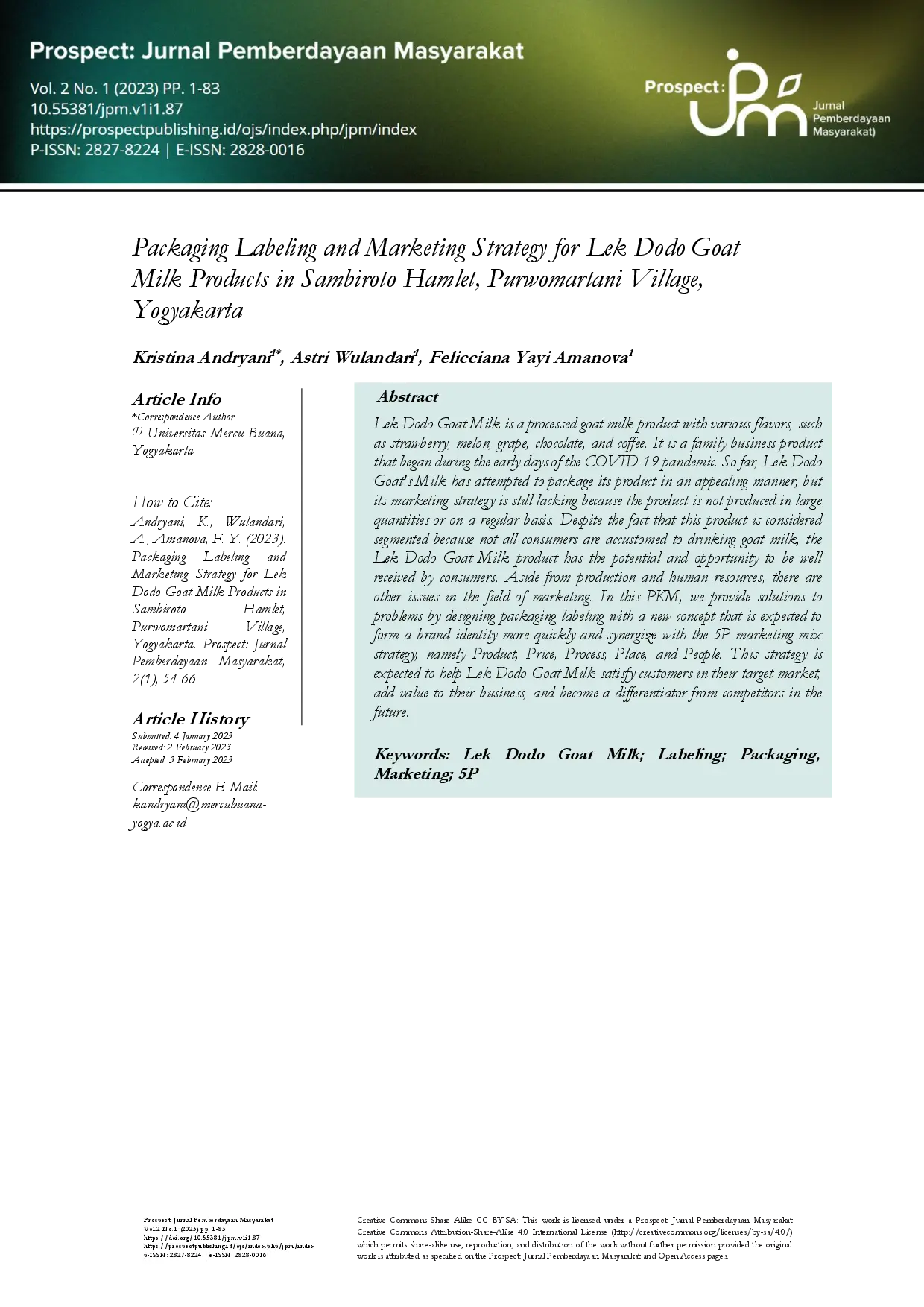juris Packaging Labeling and Marketing Strategy for Lek Dodo Goat Milk Products in Sambiroto Hamlet Purwomartani Village Yogyakarta