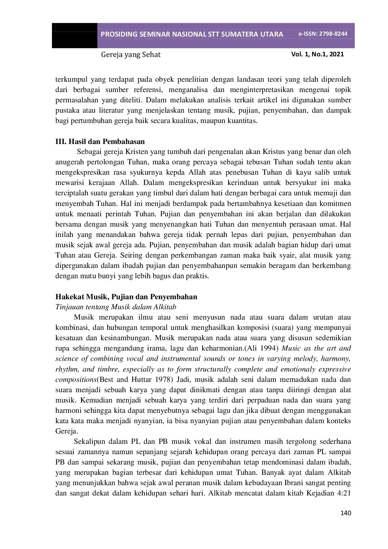 JURIS Pelayanan Musik Pujian dan Penyembahan pada Ibadah dan Kontribusinya bagi Pertumbuhan Gereja