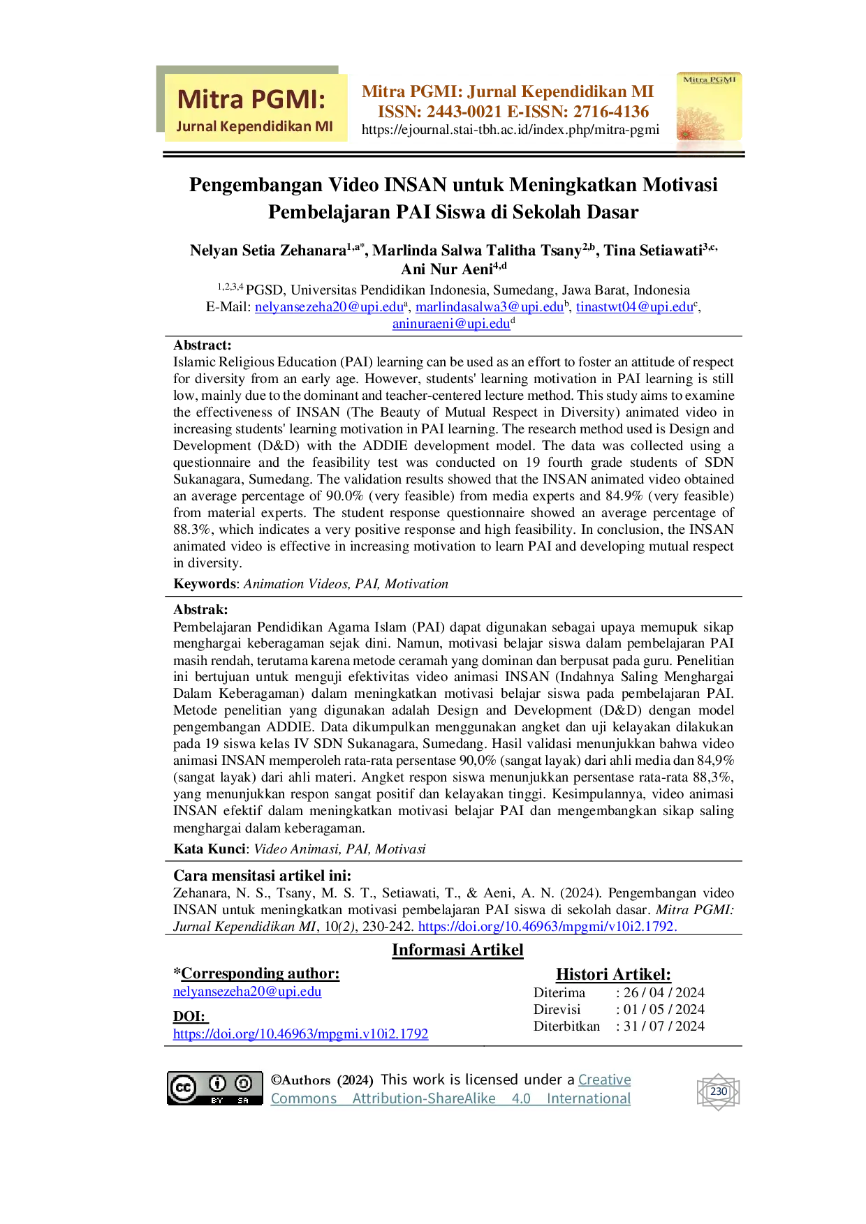 JURIS Pengembangan Video INSAN untuk Meningkatkan Motivasi Pembelajaran PAI Siswa di Sekolah Dasar