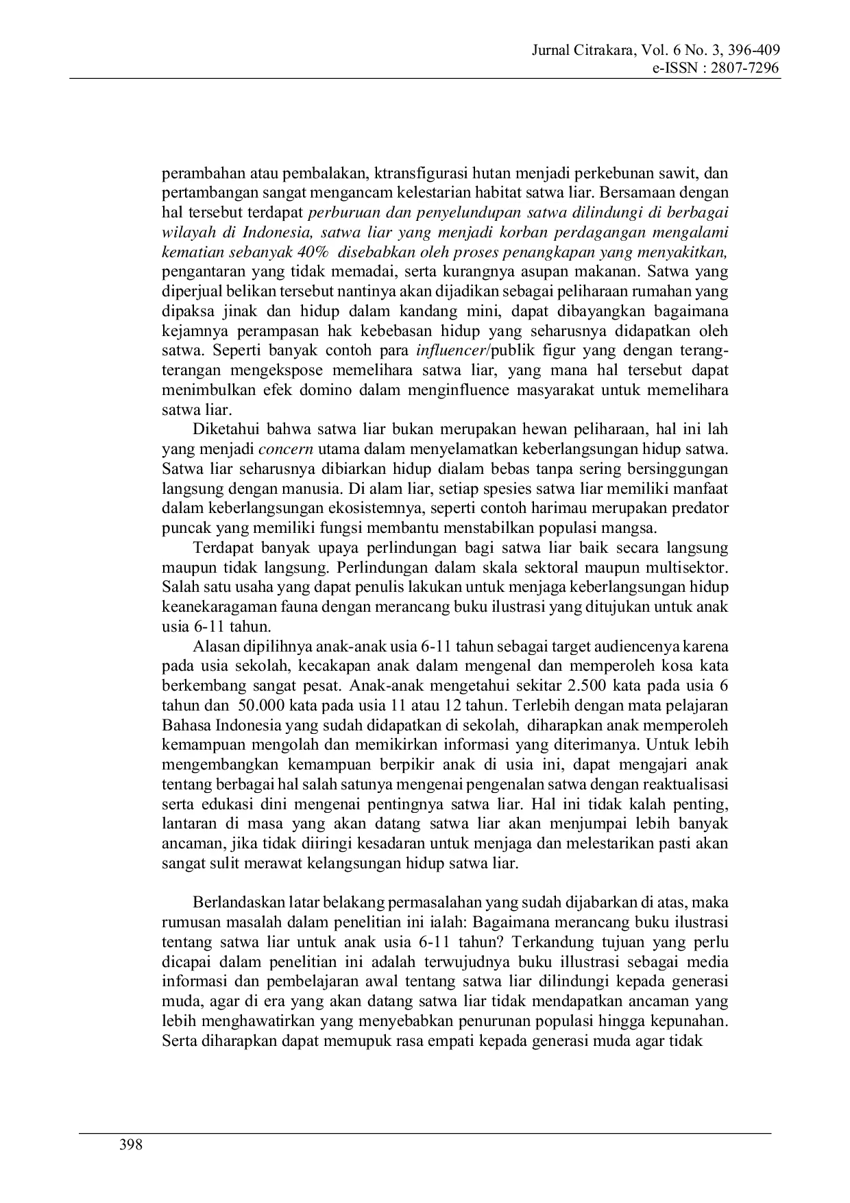 JURIS Perancangan Buku Ilustrasi Tentang Satwa Liar Dilindungi Untuk Anak Usia 6 11 Tahun Di Indonesia