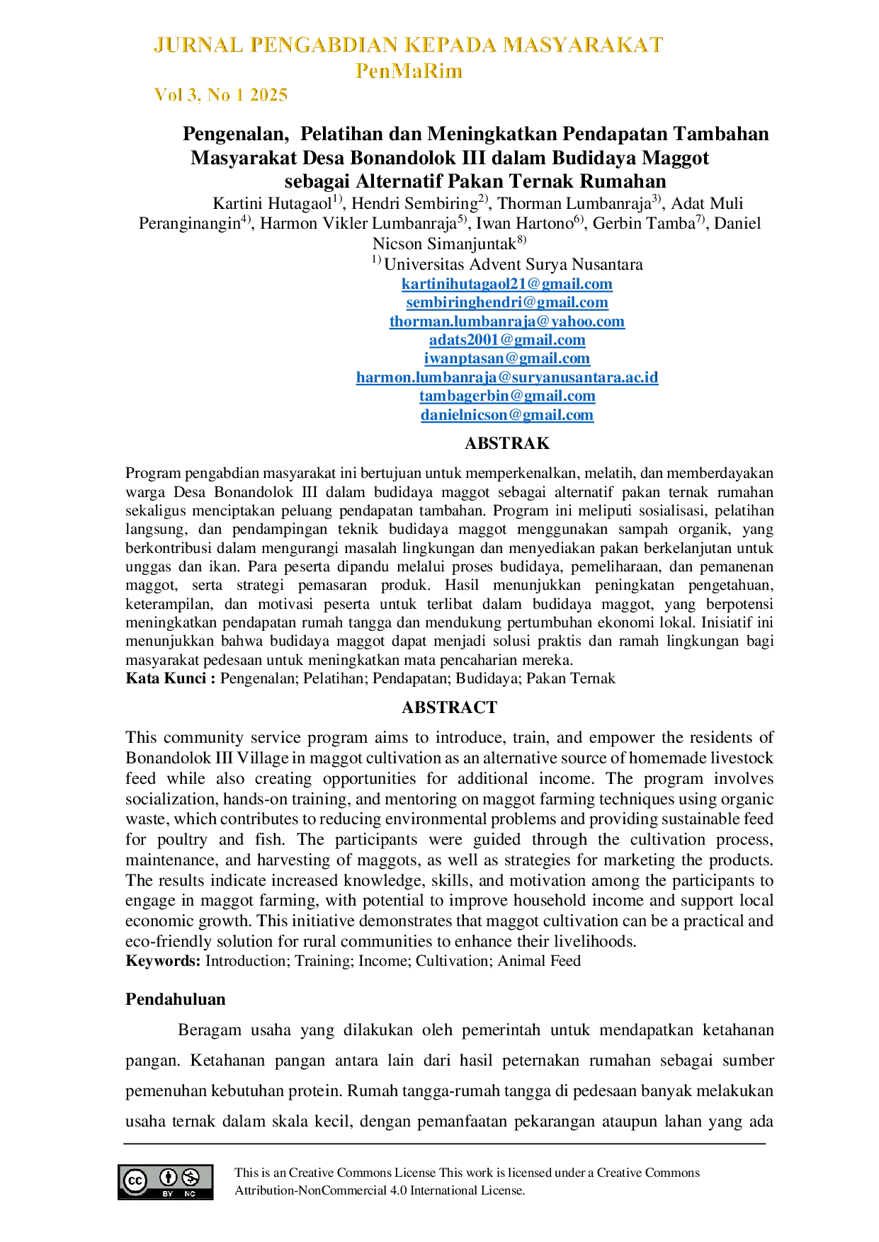 JURIS Pengenalan Pelatihan dan Meningkatkan Pendapatan Tambahan Masyarakat Desa Bonandolok III dalam Budidaya Maggot sebagai Alternatif Pakan Ternak Rumahan