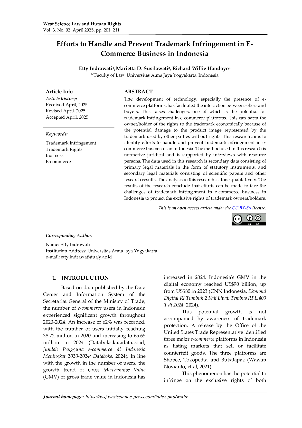 JURIS Efforts to Handle and Prevent Trademark Infringement in E Commerce Business in Indonesia