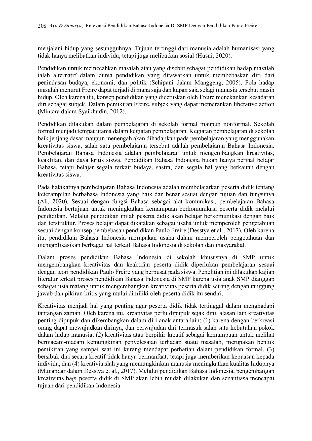 JURIS Relevansi Pendidikan Bahasa Indonesia di SMP dengan Pendidikan Paulo Freire