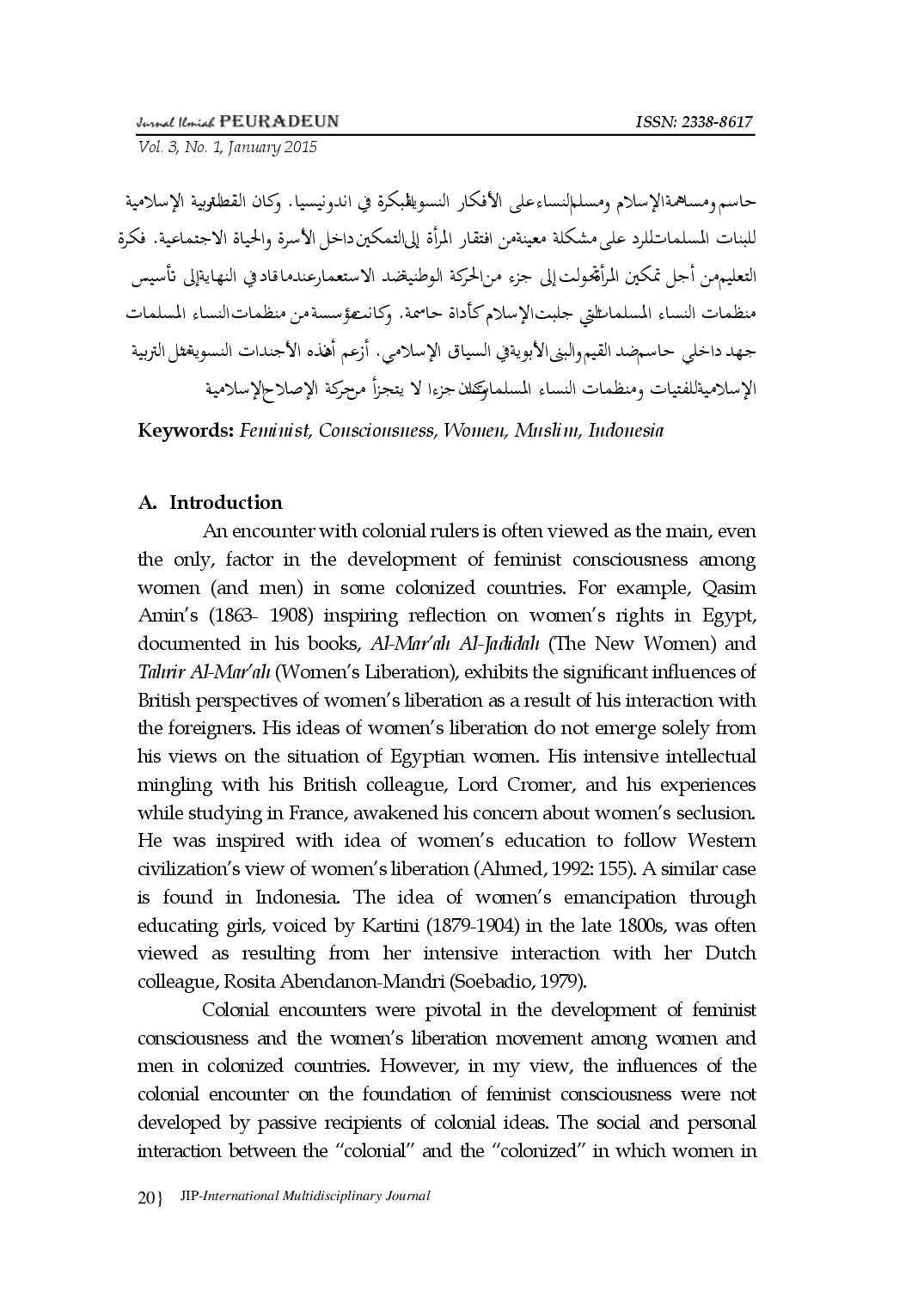 juris EARLY FEMINIST CONSCIOUSNESS AND IDEA AMONG MUSLIM WOMEN IN 1920s INDONESIA