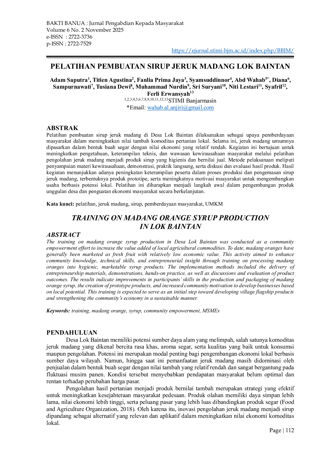 JURIS Pelatihan Pembuatan Sirup Jeruk Madang Lok Baintan