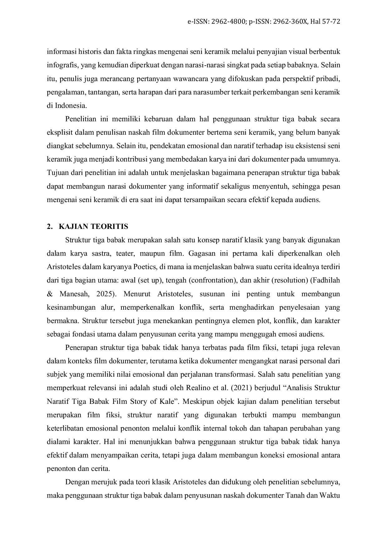 JURIS Penerapan Metode Struktur Tiga Babak dalam Penulisan Naskah Film Dokumenter Tanah dan Waktu