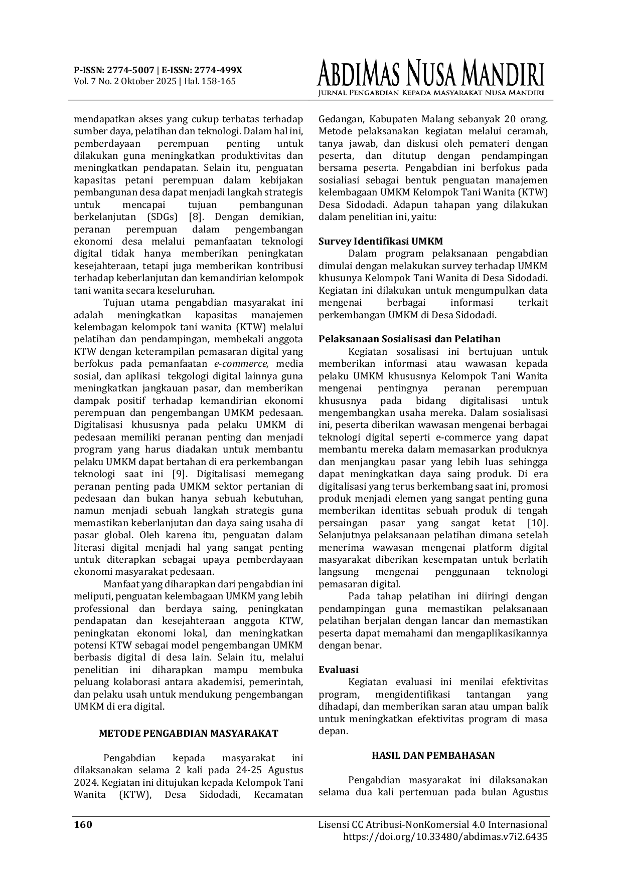 JURIS Penguatan Ekonomi Lokal Melalui Digitalisasi UMKM Perempuan Studi Kasus Kelompok Tani Wanita Desa Sidodadi