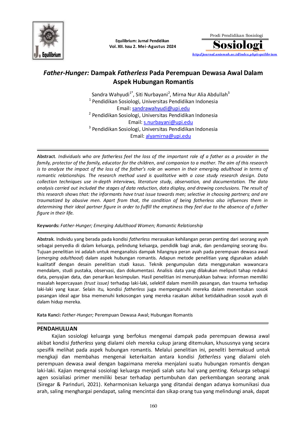 JURIS Father Hunger Dampak Fatherless Pada Perempuan Dewasa Awal Dalam Aspek Hubungan Romantis