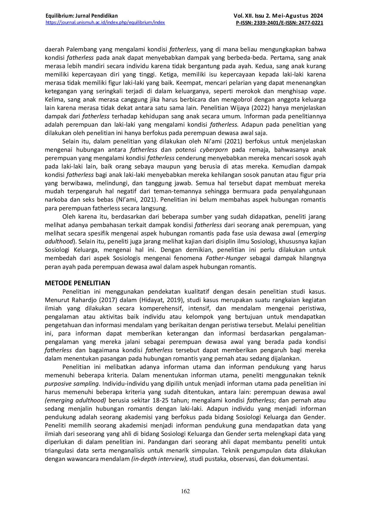 JURIS Father Hunger Dampak Fatherless Pada Perempuan Dewasa Awal Dalam Aspek Hubungan Romantis