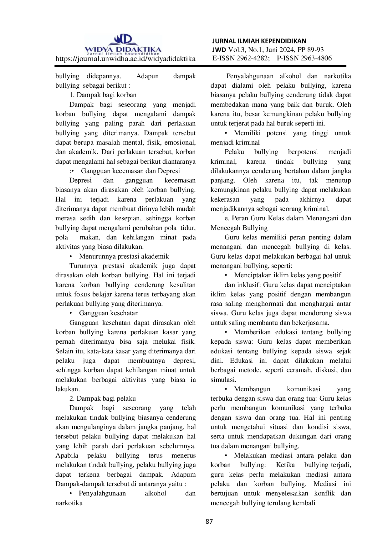 JURIS Peran Guru Kelas dalam Menangani Perilaku Bullying Siswa Kelas II di SD Negeri Bungkus