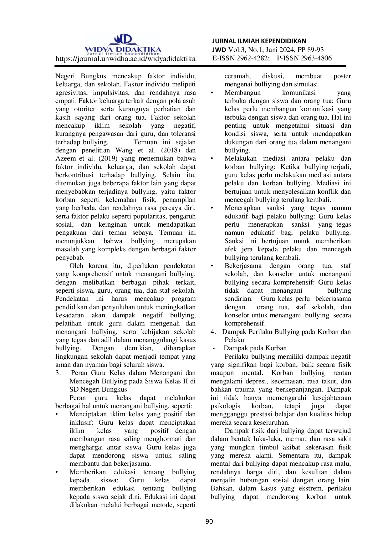 JURIS Peran Guru Kelas dalam Menangani Perilaku Bullying Siswa Kelas II di SD Negeri Bungkus