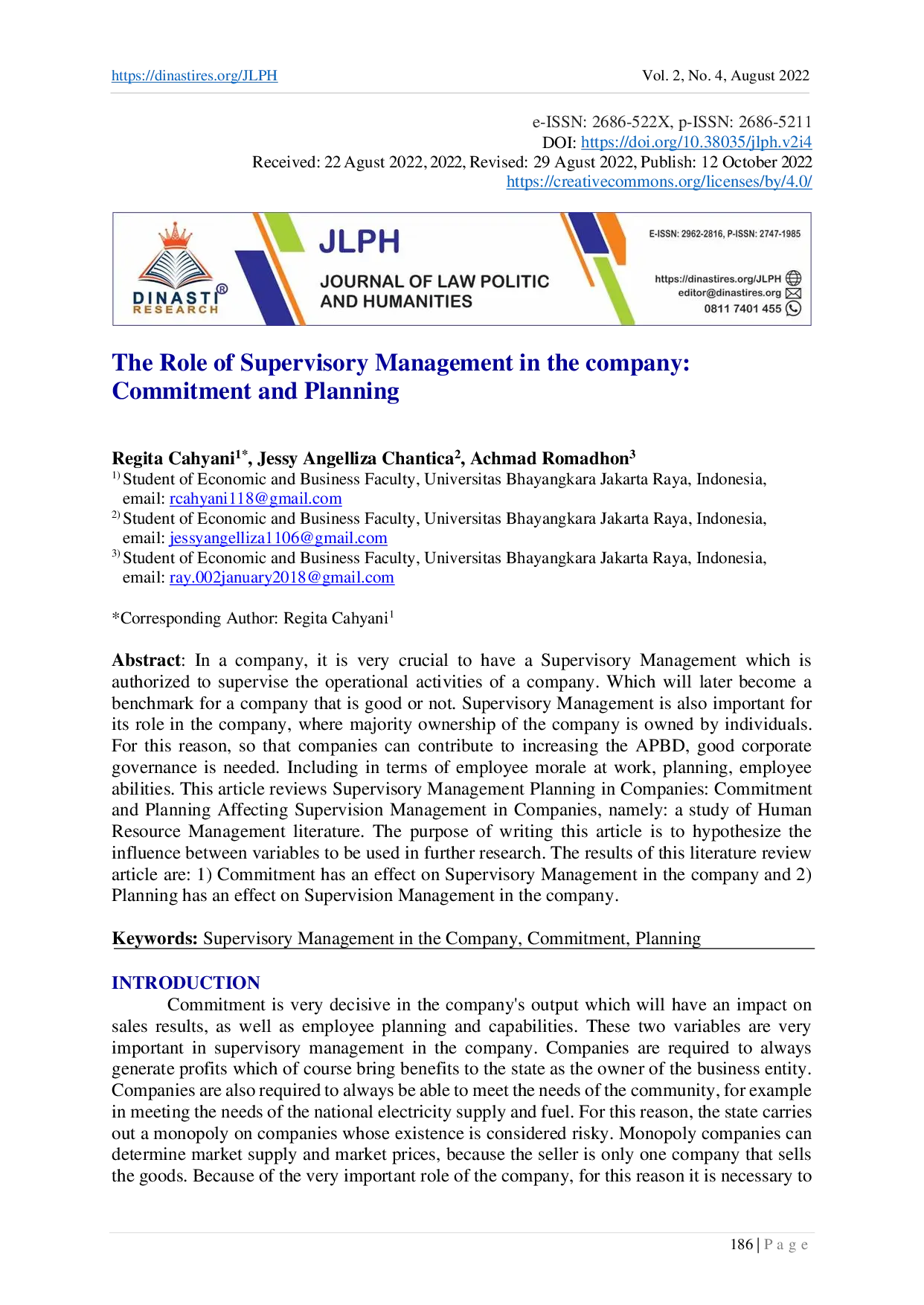 juris The Role of Supervisory Management in the company Commitment and Planning