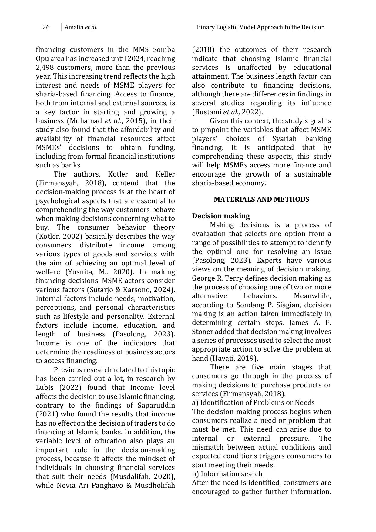 JURIS Binary Logistic Model Approach To The Decision Of Msme Actors In Choosing Syariah Banking Financing