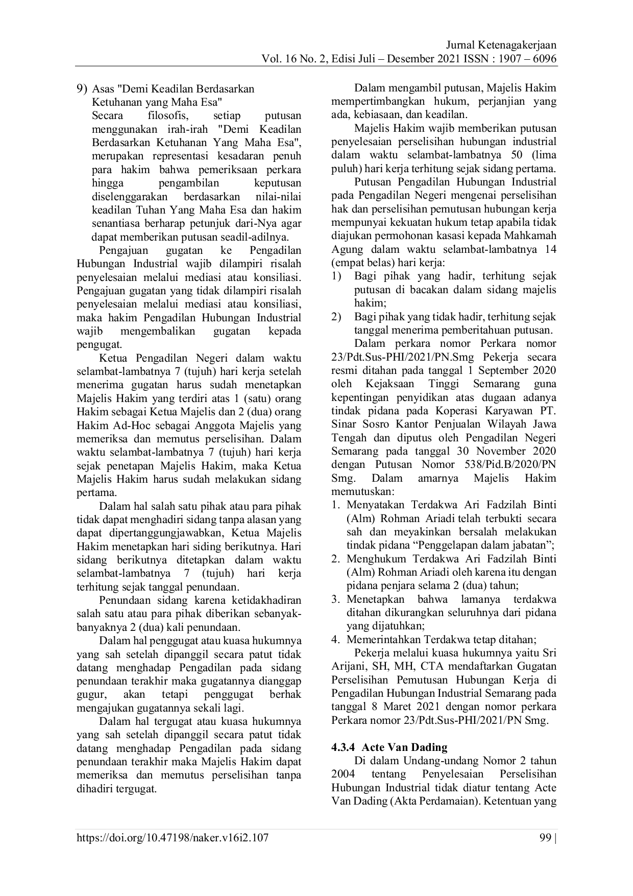 JURIS Penyelesaian Perselisihan Hubungan Industrial Menggunakan Acte Van Dading