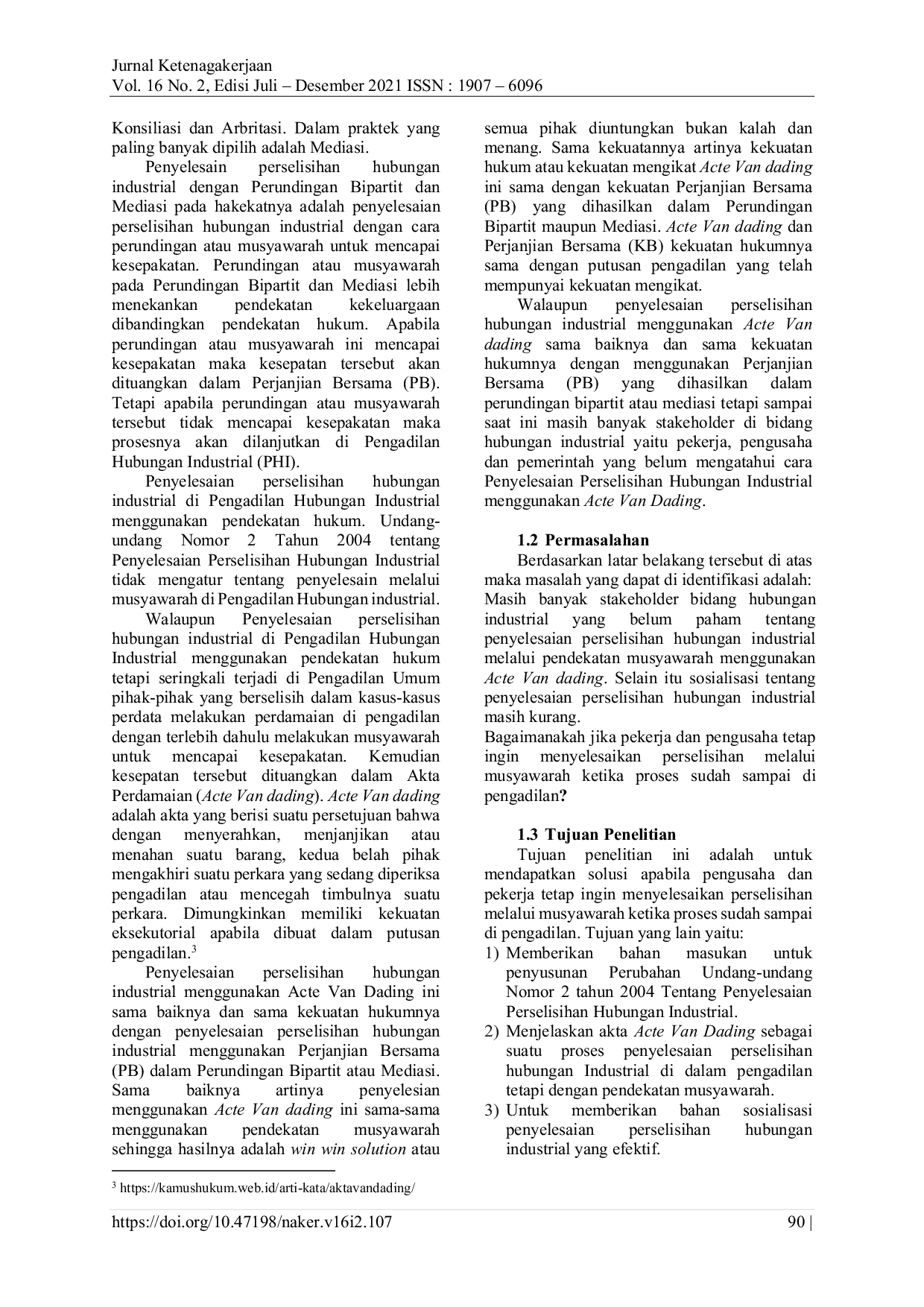 JURIS Penyelesaian Perselisihan Hubungan Industrial Menggunakan Acte Van Dading