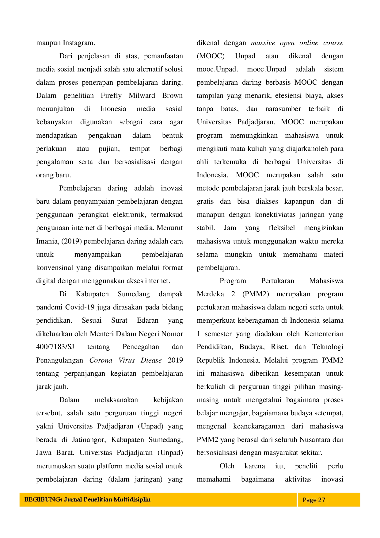 juris Inovasi Sistem Pembelajaran Daring Berbasis Massive Open Online Course Mooc Universitas Padjadjaran Pada Pertukaran Mahasiswa Merdeka 2