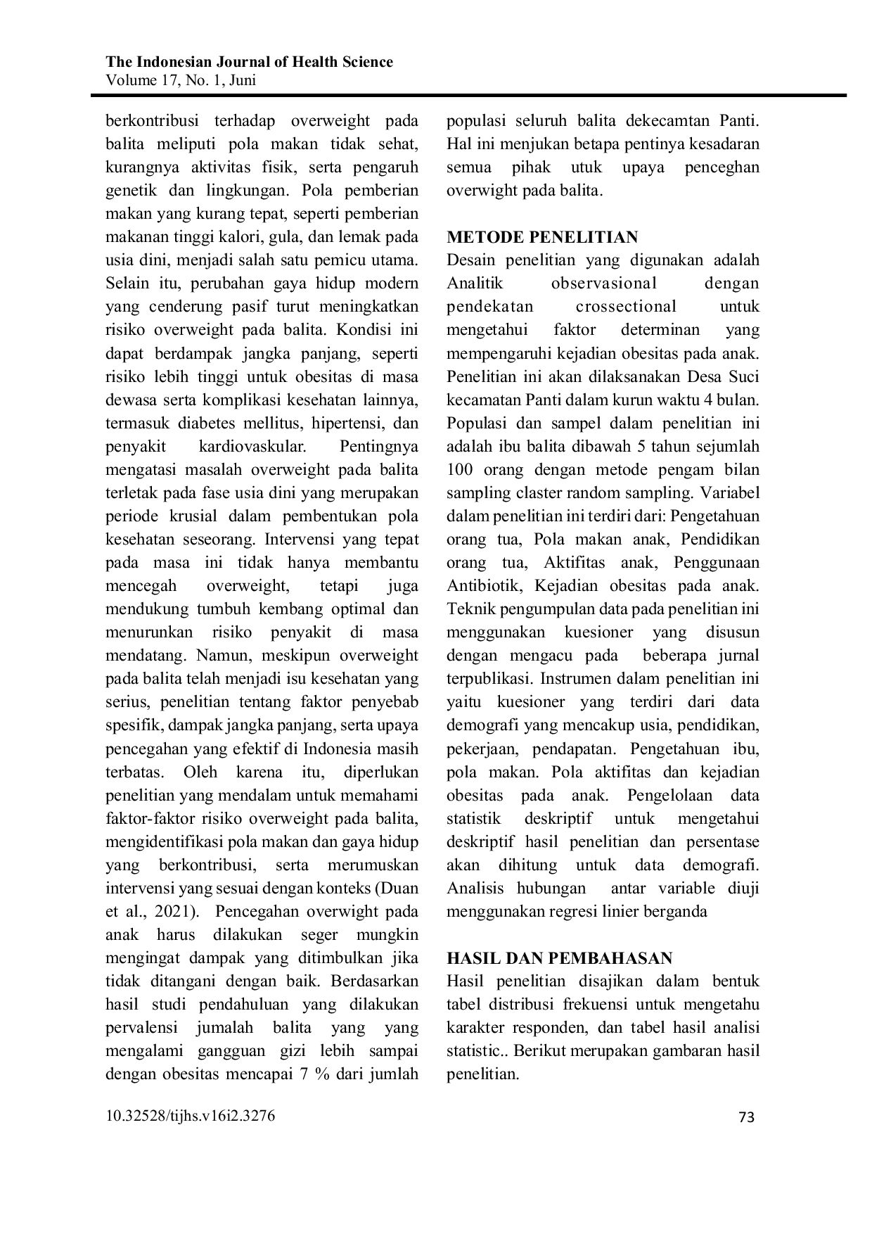 JURIS Analisis Kejadian Gangguan Kelebihan Gizi Overwight pada Anak di Kecamatan Panti Kabupaten Jember