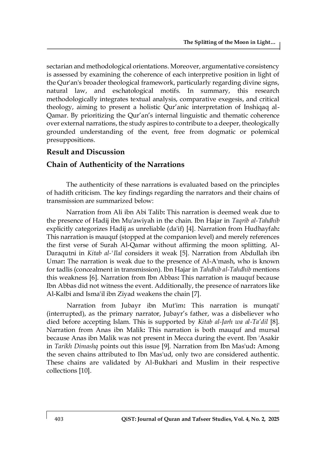 JURIS Critical Reexamination of the Event of the Splitting of the Moon in Light of the Noble Qur an