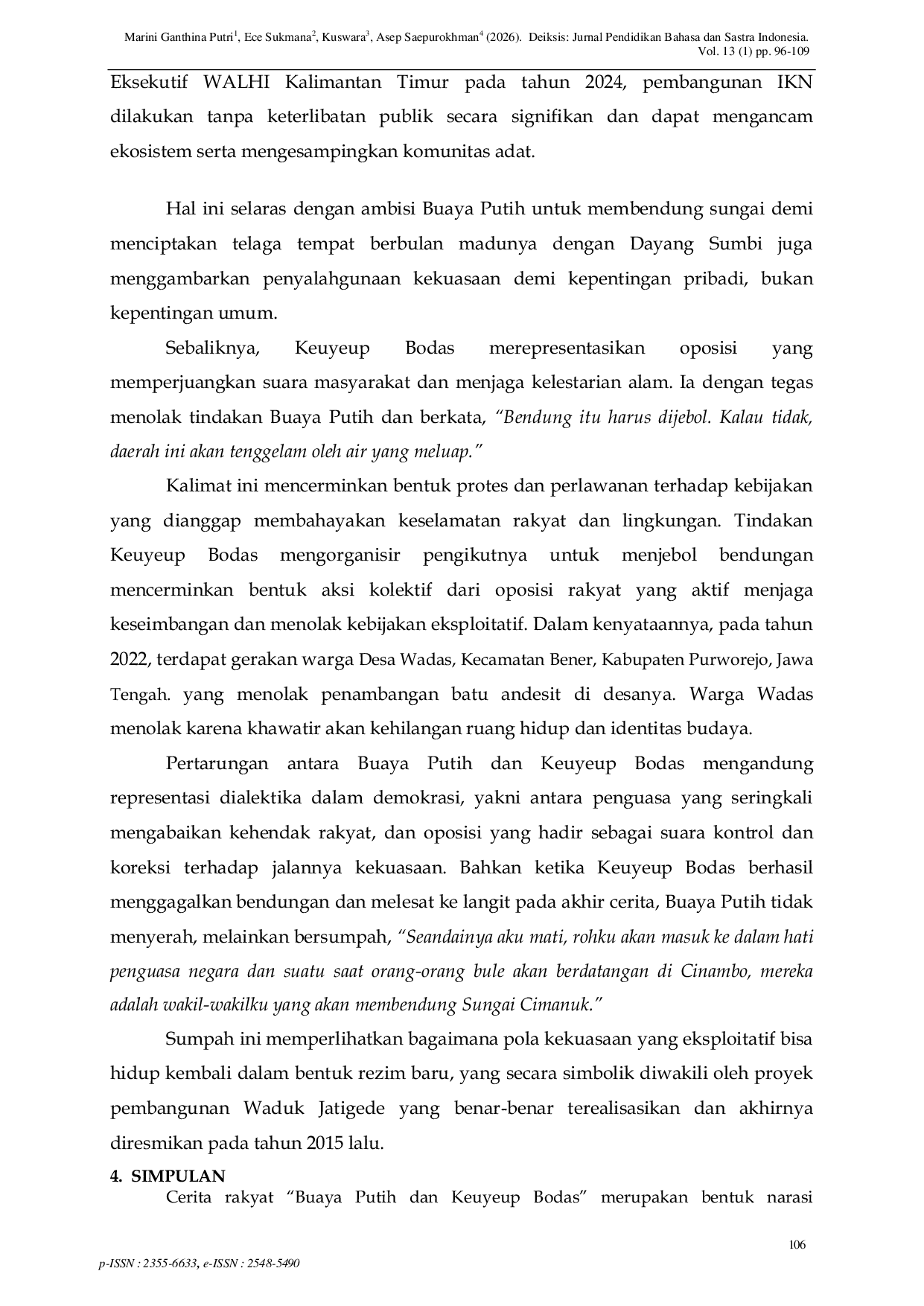 JURIS Representasi Penguasa dan Oposisi dalam Cerita Rakyat Buaya Putih dan Keuyeup Bodas Representations of Authority and Opposition in the Folktale Buaya Putih and Keuyeup Bodas