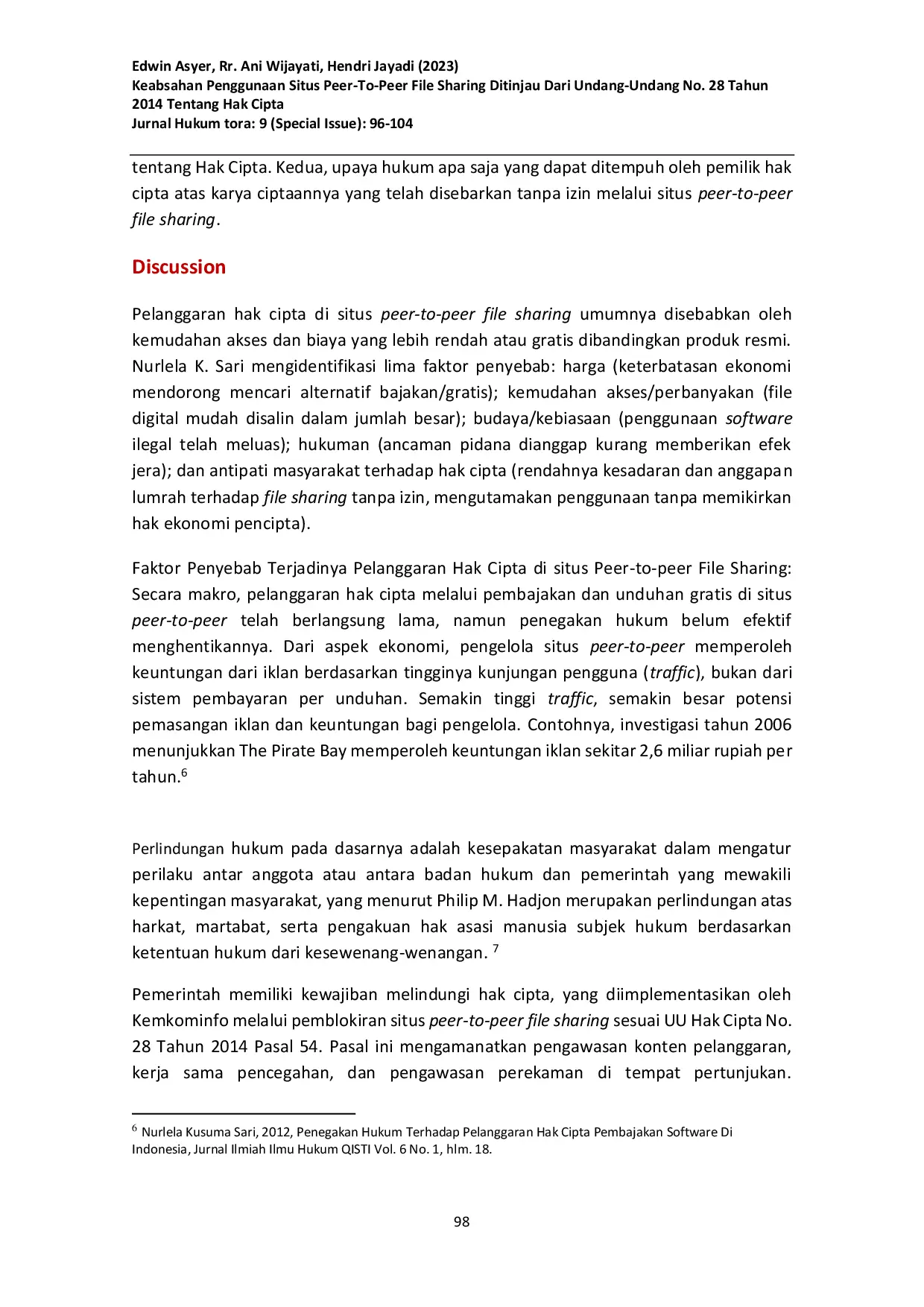 JURIS Keabsahan Penggunaan Situs Peer To Peer File Sharing Ditinjau Dari Undang Undang No 28 Tahun 2014 Tentang Hak Cipta