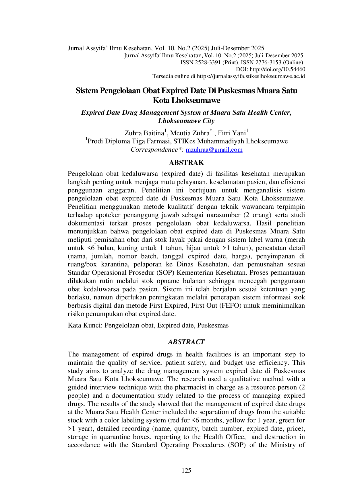 JURIS Sistem Pengelolaan Obat Expired Date Di Puskesmas Muara Satu Kota Lhokseumawe
