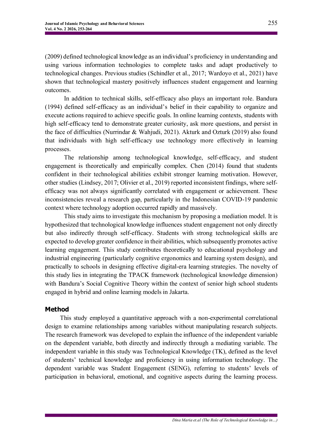 JURIS The Role of Technological Knowledge in Student Engagement Mediated by Self Efficacy among Students at High School X