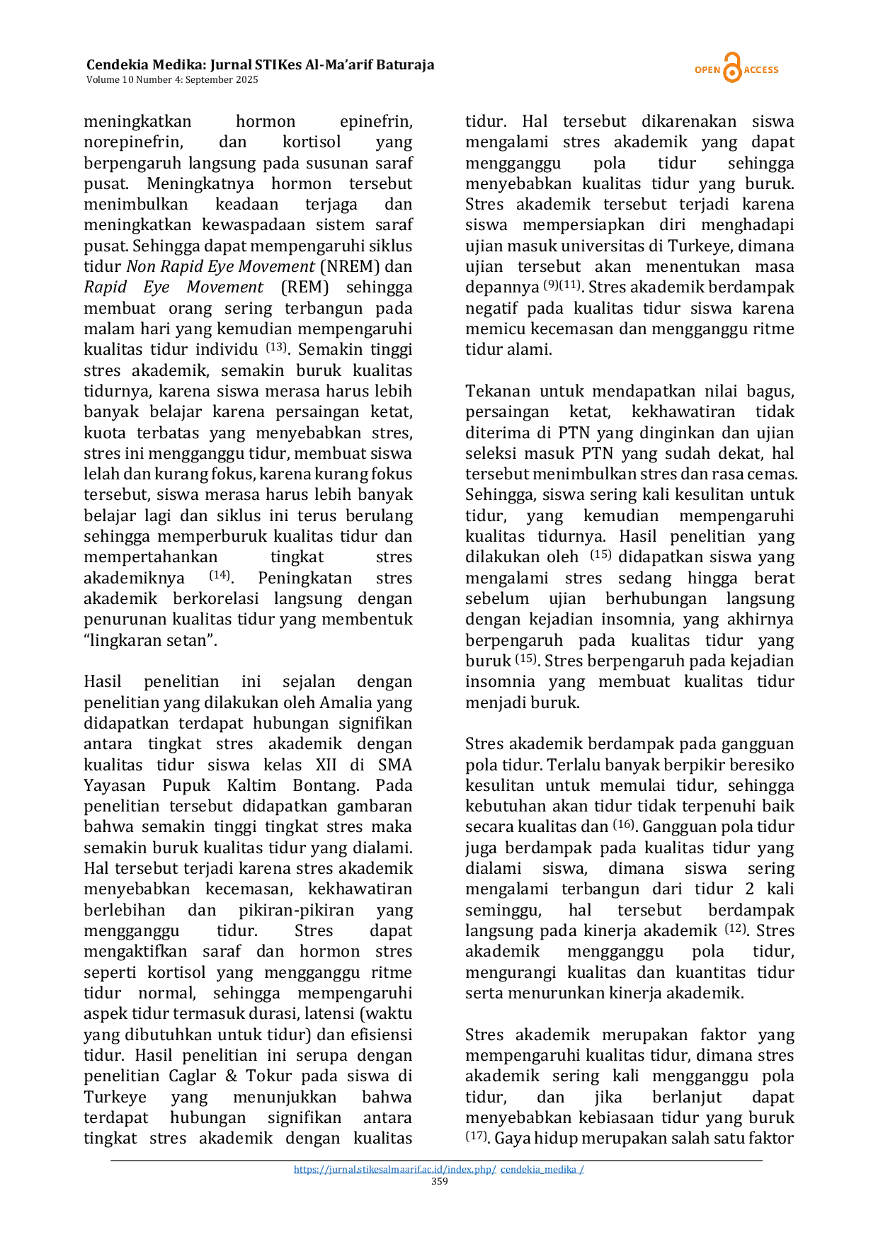 JURIS The Relationship Between Academic Stress Level and Sleep Quality of Class XII Students in Preparation for State University Entrance Selection Exams