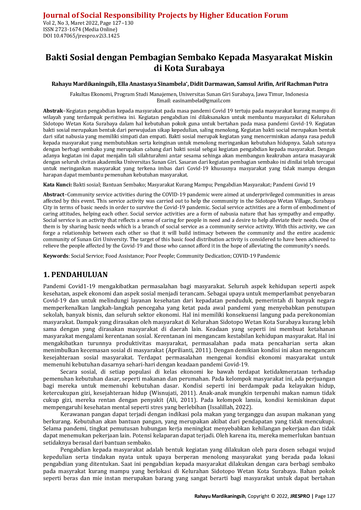 JURIS Bakti Sosial dengan Pembagian Sembako Kepada Masyarakat Miskin di Kota Surabaya
