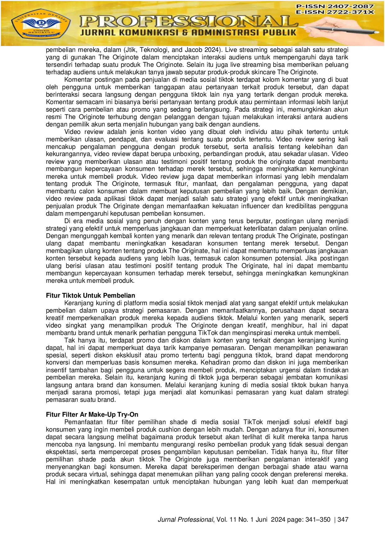 JURIS Penggunaan Media Sosial TikTok Produk The Originote Sebagai Komunikasi Pemasaran Online