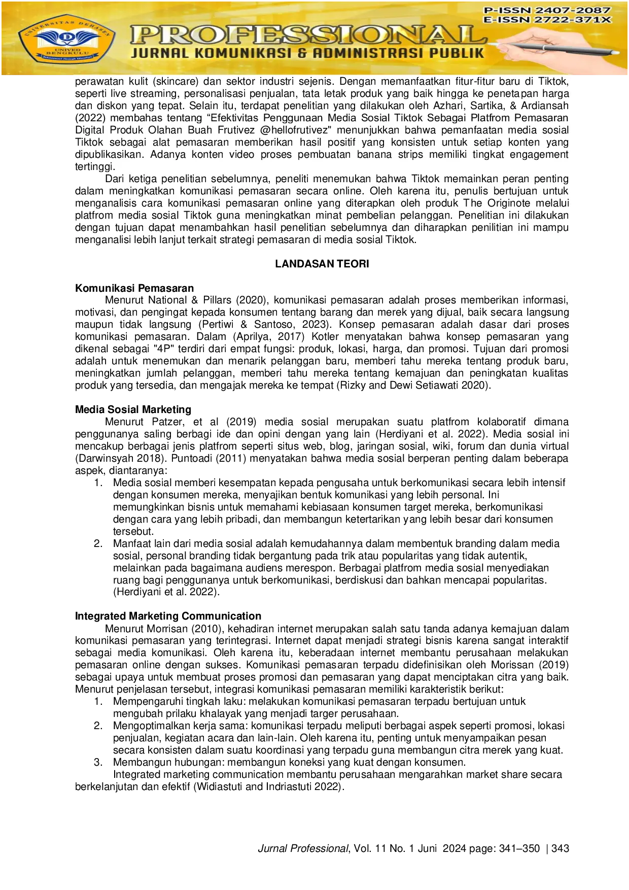 JURIS Penggunaan Media Sosial TikTok Produk The Originote Sebagai Komunikasi Pemasaran Online