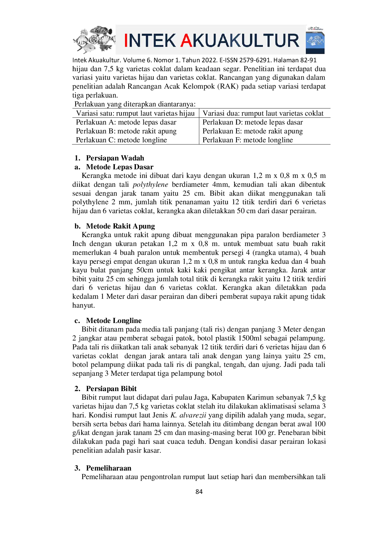 JURIS Laju Pertumbuhan Rumput Laut Kappaphycus alvarezii Varietas Hijau dan Coklat pada Metode Budidaya yang Berbeda