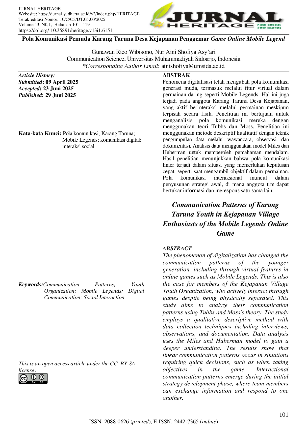 JURIS Pola Komunikasi Pemuda Karang Taruna Desa Kejapanan Penggemar Game Online Mobile Legend