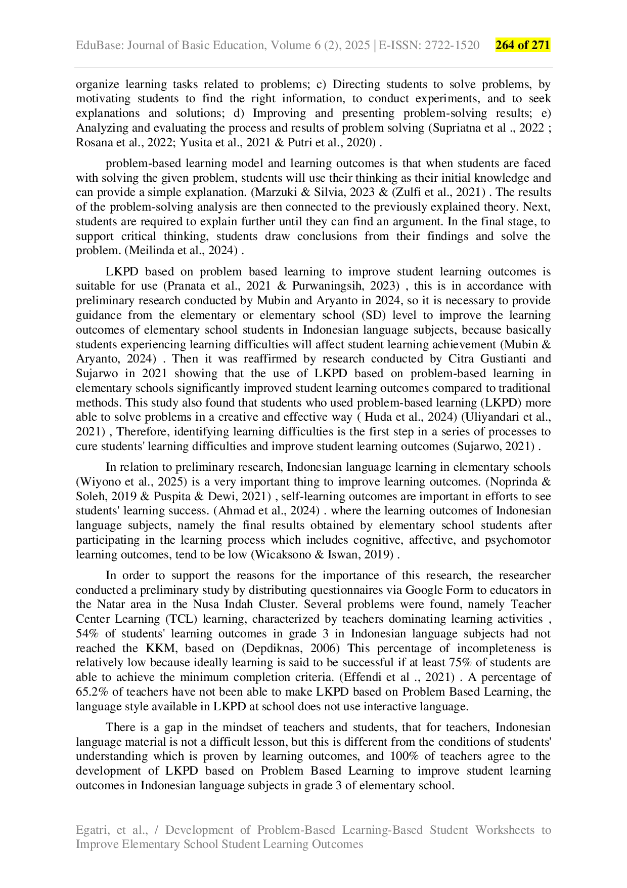 JURIS Development of Problem Based Learning Based Student Worksheets to Improve Elementary School Student Learning Outcomes