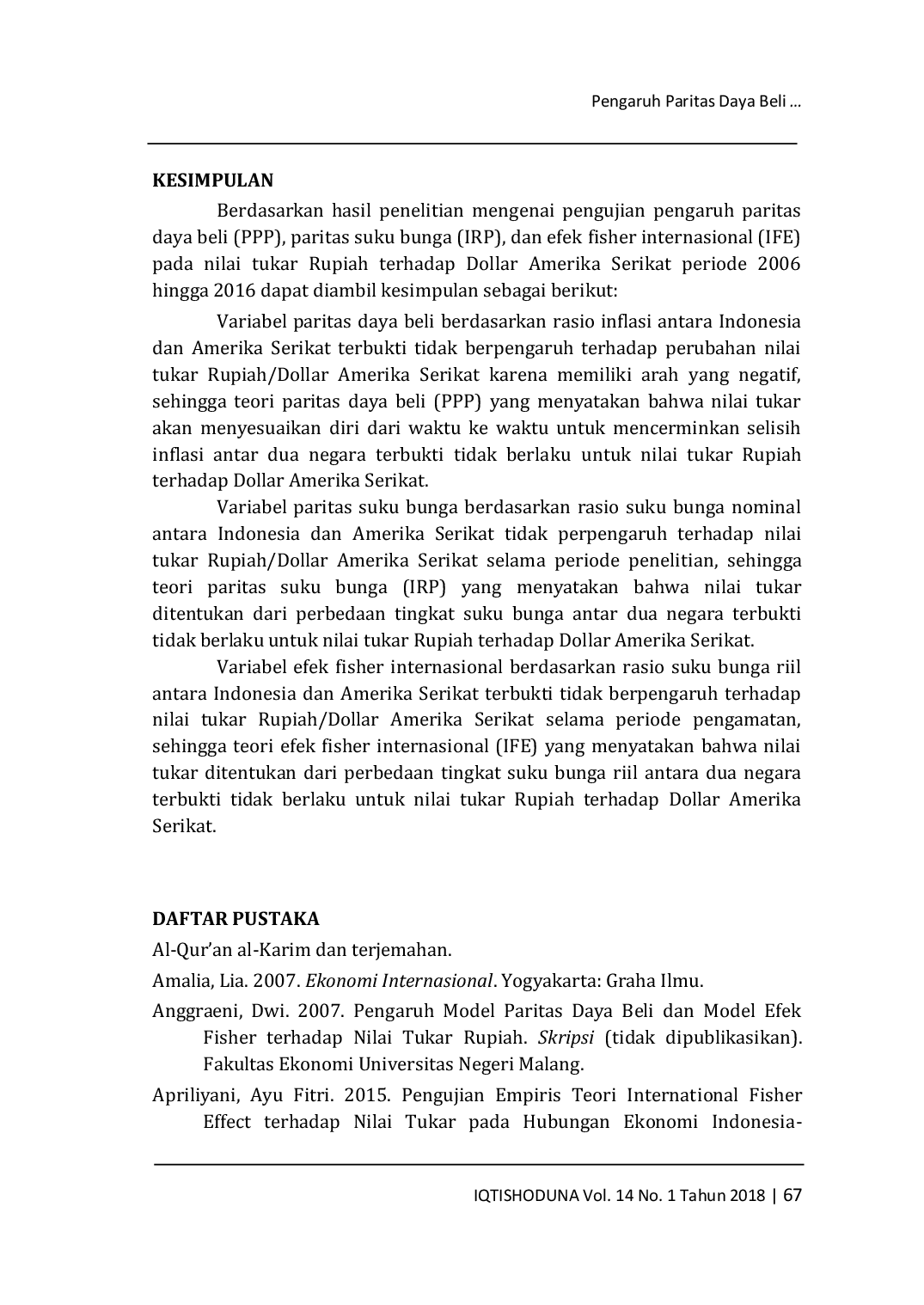 JURIS PENGARUH PARITAS DAYA BELI PARITAS SUKU BUNGA TERHADAP NILAI TUKAR RUPIAH DAN DOLLAR AMERIKA SERIKAT