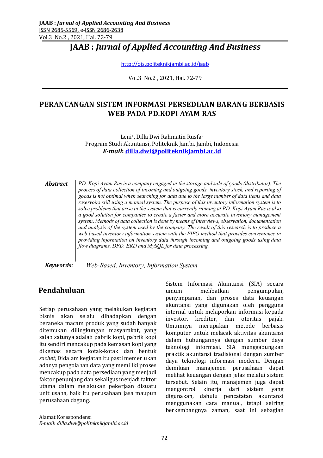 JURIS Perancangan Sistem Informasi Persediaan Barang Berbasis Web Pada PD Kopi Ayam Ras