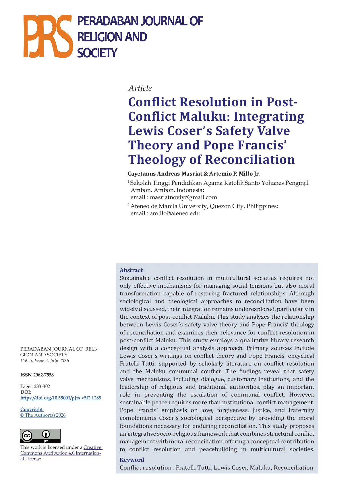 JURIS Conflict Resolution in Post Conflict Maluku