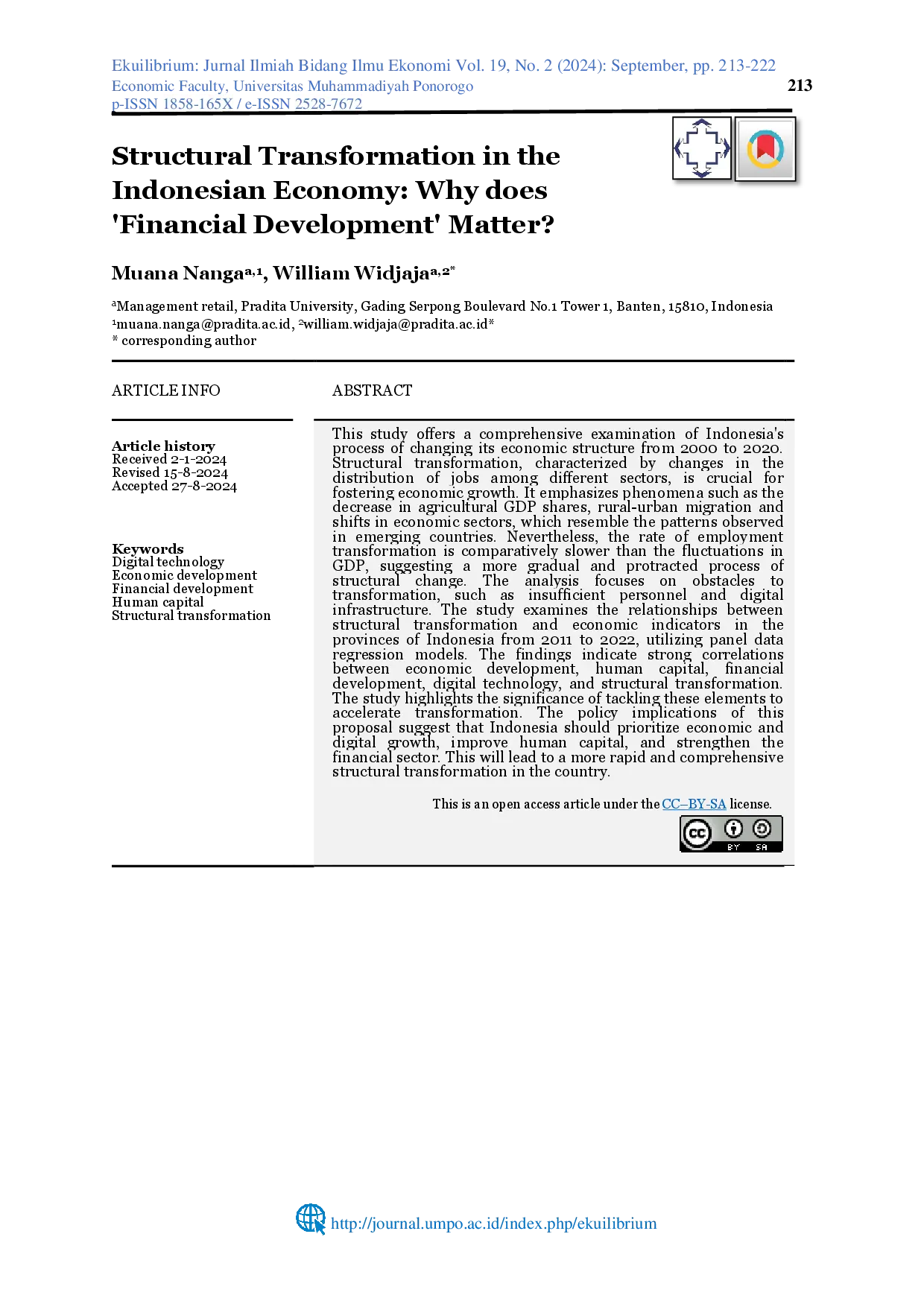 juris Structural Transformation in the Indonesian Economy Why does Financial Development Matter