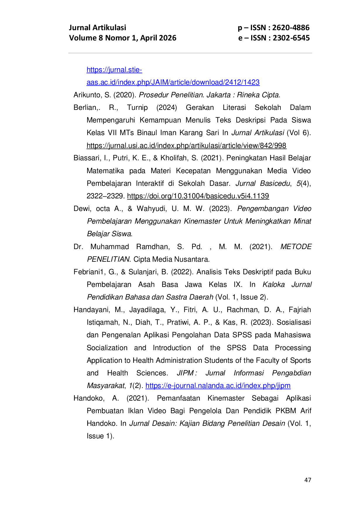 JURIS Pengaruh Penggunaan Media Interaktif Video Kinemaster Terhadap Pembelajaran Menulis Teks Deskripsi Kelas VIII SMP Tamansiswa Tapian Dolok